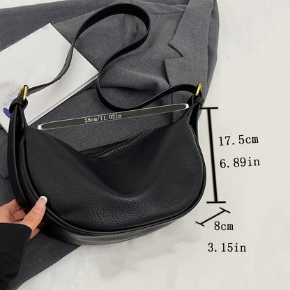 Women Shoulder Bags – PU Leather Half Moon Bag With Adjustable Strap & Gold Hardware - ZOOMNSTORE