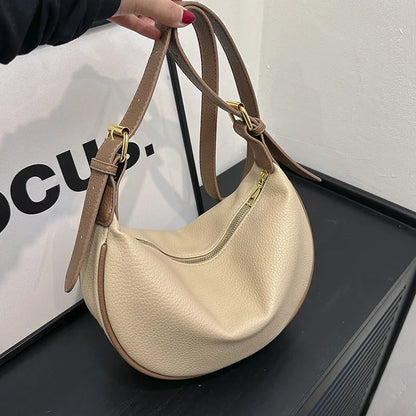 Women Shoulder Bags – PU Leather Half Moon Bag With Adjustable Strap & Gold Hardware - ZOOMNSTORE
