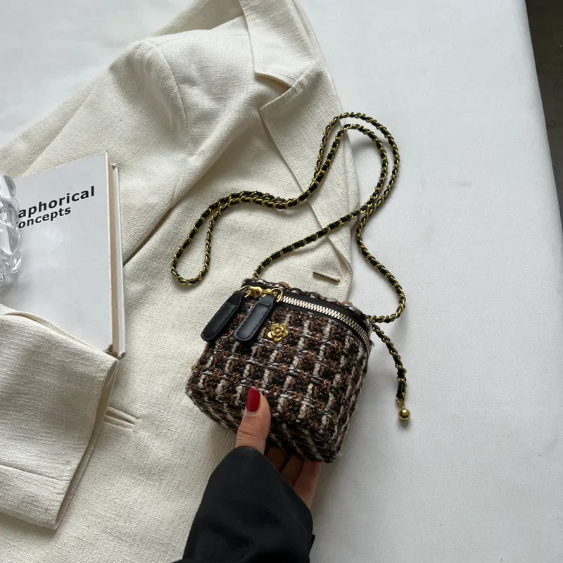 Fashionable Womens Crossbody Bag - Wool Chain Small Square Shoulder Purse - ZOOMNSTORE