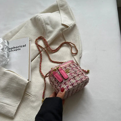 Fashionable Womens Crossbody Bag - Wool Chain Small Square Shoulder Purse - ZOOMNSTORE