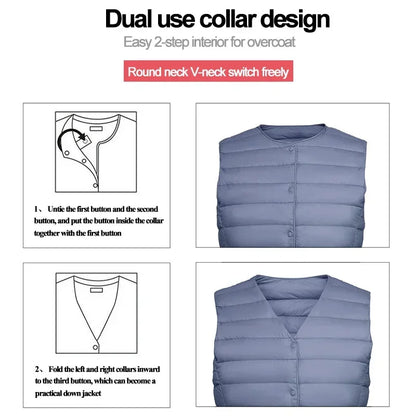 Womens Ultra Lightweight Packable Sleeveless Puffer Jacket - 90 White Duck Down Winter Vest - ZOOMNSTORE