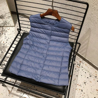 Womens Ultra Lightweight Packable Sleeveless Puffer Jacket - 90 White Duck Down Winter Vest - ZOOMNSTORE