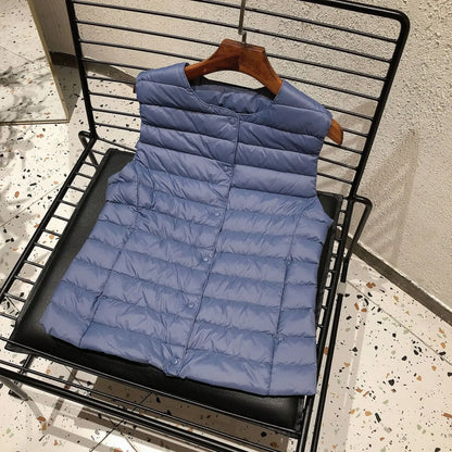 Womens Ultra Lightweight Packable Sleeveless Puffer Jacket - 90 White Duck Down Winter Vest - ZOOMNSTORE