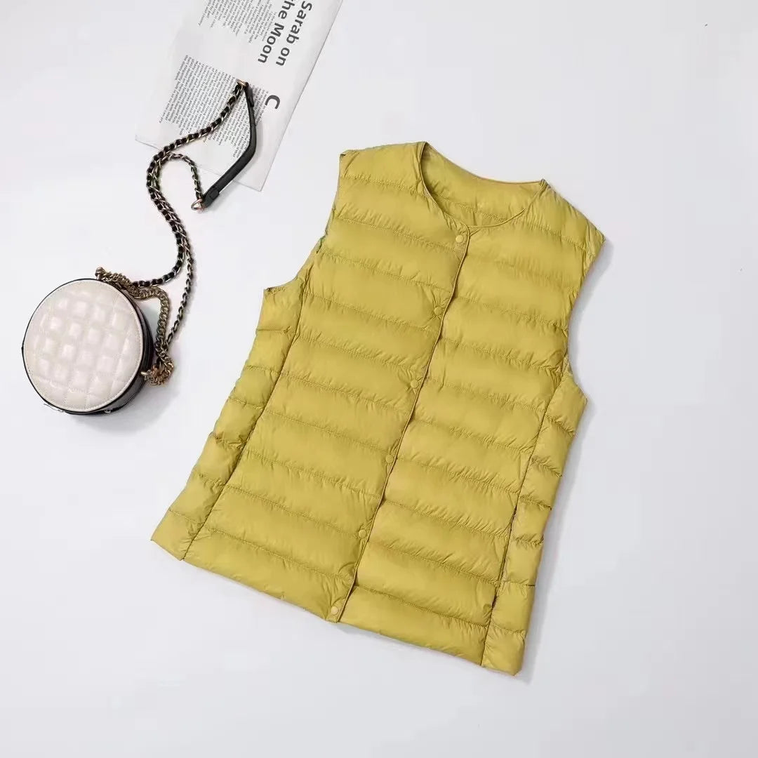 Womens Ultra Lightweight Packable Sleeveless Puffer Jacket - 90 White Duck Down Winter Vest - ZOOMNSTORE