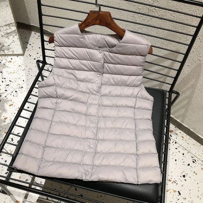 Womens Ultra Lightweight Packable Sleeveless Puffer Jacket - 90 White Duck Down Winter Vest - ZOOMNSTORE