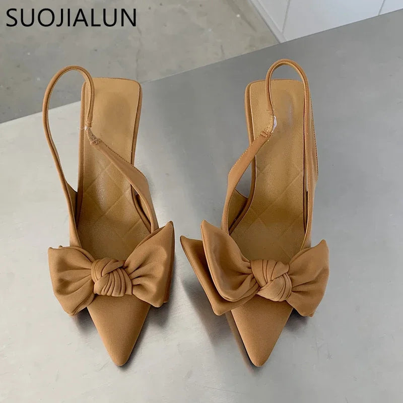 Womens Heeled Slingback Sandals - Elegant Bow-knot Dress Pumps - ZOOMNSTORE