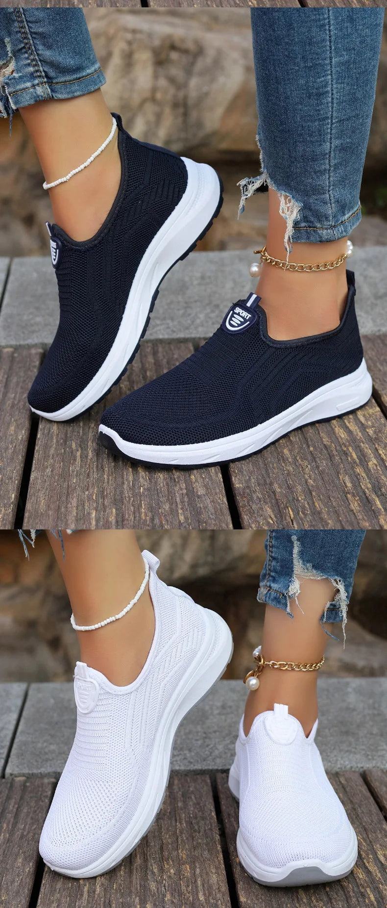 Women Slip On Sneakers - Lightweight Mesh Casual Shoes With Rubber Outsole - ZOOMNSTORE