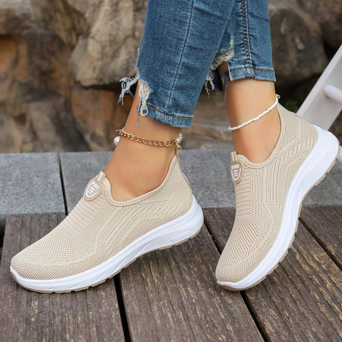Women Slip On Sneakers - Lightweight Mesh Casual Shoes With Rubber Outsole - ZOOMNSTORE