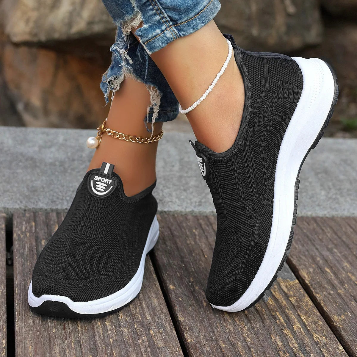 Women Slip On Sneakers - Lightweight Mesh Casual Shoes With Rubber Outsole - ZOOMNSTORE