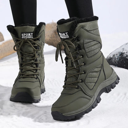 Women Snow Boots - Waterproof Lace-Up Ankle Hiking Boots with Plush Lining - ZOOMNSTORE