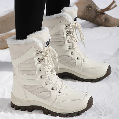 Women Snow Boots - Waterproof Lace-Up Ankle Hiking Boots with Plush Lining - ZOOMNSTORE
