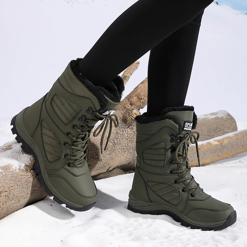 Women Snow Boots - Waterproof Lace-Up Ankle Hiking Boots with Plush Lining - ZOOMNSTORE