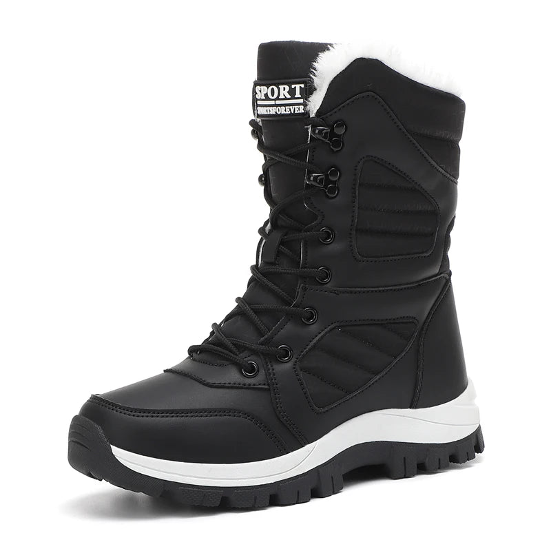 Women Snow Boots - Waterproof Lace-Up Ankle Hiking Boots with Plush Lining - ZOOMNSTORE