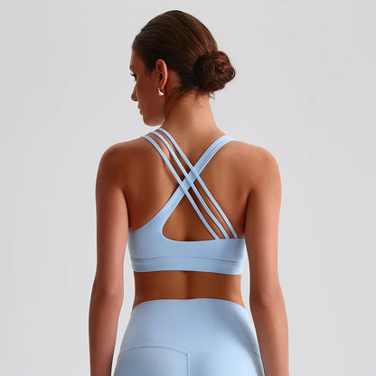 Women Sports Bra - Cross Back High Strength Strap Tight Fitness Top for Yoga & Gym - ZOOMNSTORE