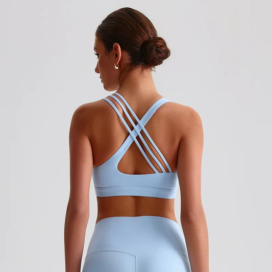 Women Sports Bra - Cross Back High Strength Strap Tight Fitness Top for Yoga & Gym - ZOOMNSTORE