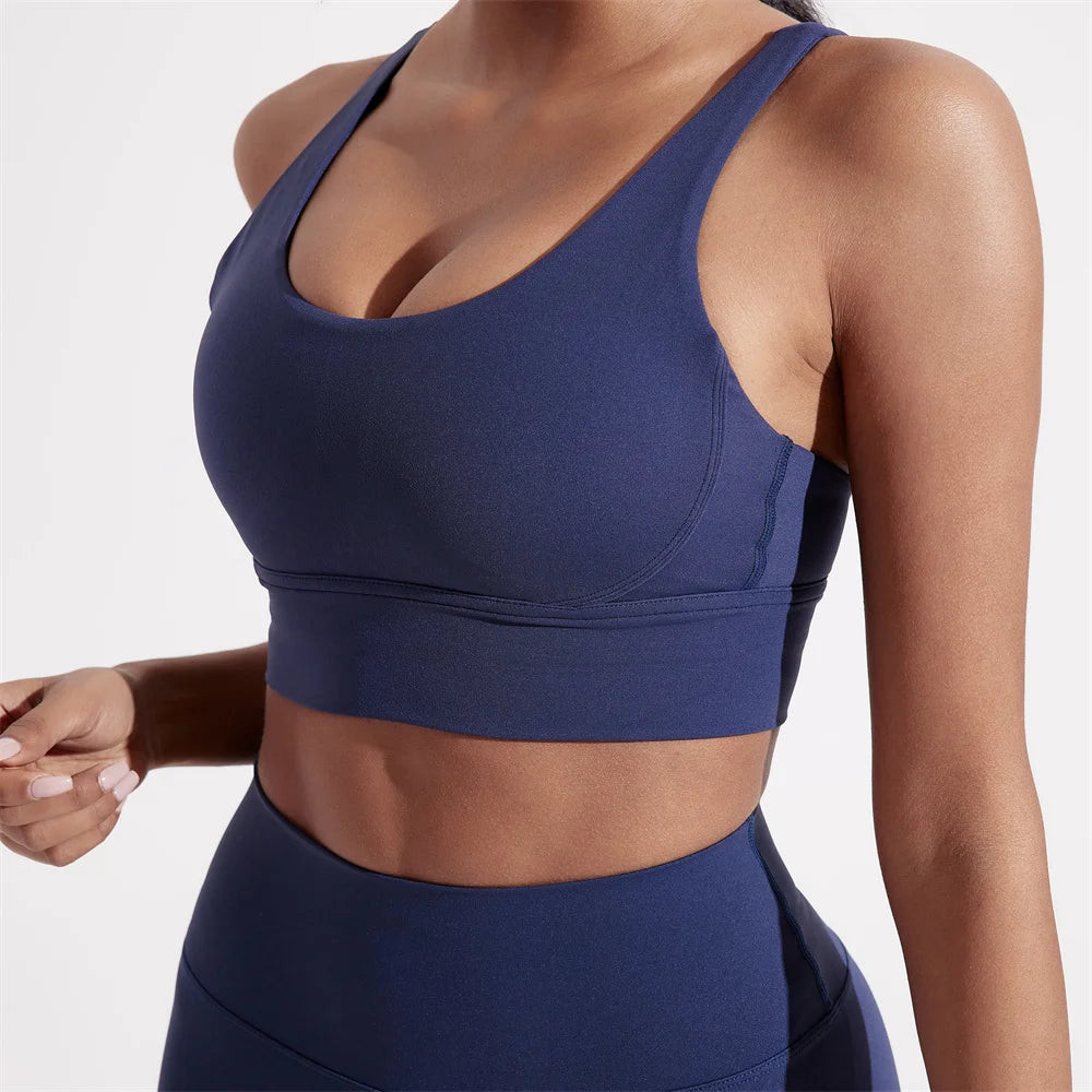 Women Sports Bra - Cross Back High Support Fitness Bra With Chest Pad For Training - ZOOMNSTORE
