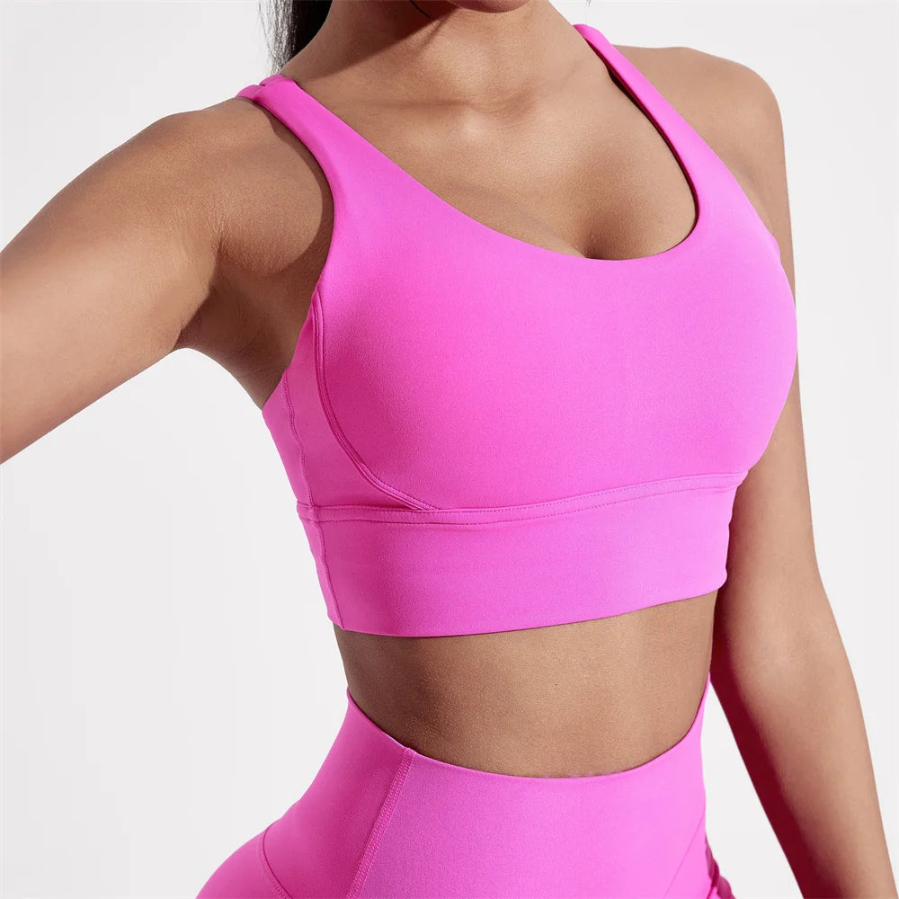Women Sports Bra - Cross Back High Support Fitness Bra With Chest Pad For Training - ZOOMNSTORE