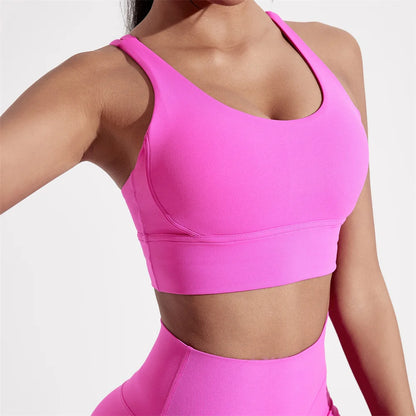 Women Sports Bra - Cross Back High Support Fitness Bra With Chest Pad For Training - ZOOMNSTORE