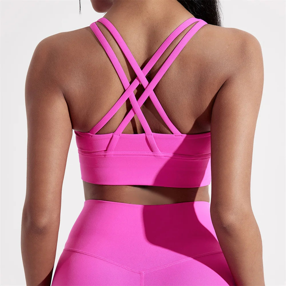 Women Sports Bra - Cross Back High Support Fitness Bra With Chest Pad For Training - ZOOMNSTORE