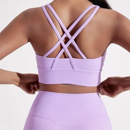 Women Sports Bra - Cross Back High Support Fitness Bra With Chest Pad For Training - ZOOMNSTORE
