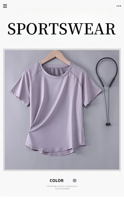 Women Sports T-Shirt | Summer Fitness Shirt, Quick Dry Gym Top with Loose Fit Athletic Style - ZOOMNSTORE