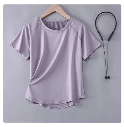 Women Sports T-Shirt | Summer Fitness Shirt, Quick Dry Gym Top with Loose Fit Athletic Style - ZOOMNSTORE
