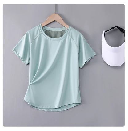 Women Sports T-Shirt | Summer Fitness Shirt, Quick Dry Gym Top with Loose Fit Athletic Style - ZOOMNSTORE
