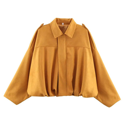 Suede Bomber Jacket - Womens Loose Fashion Spring Outerwear - ZOOMNSTORE