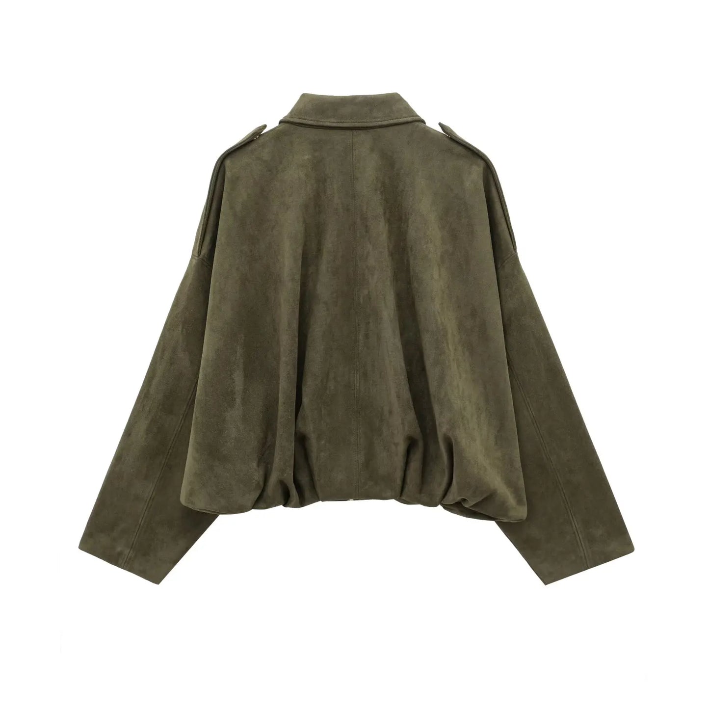 Vintage Womens Suede Bomber Jacket - Brown Green Casual Motorcycle Coat - ZOOMNSTORE