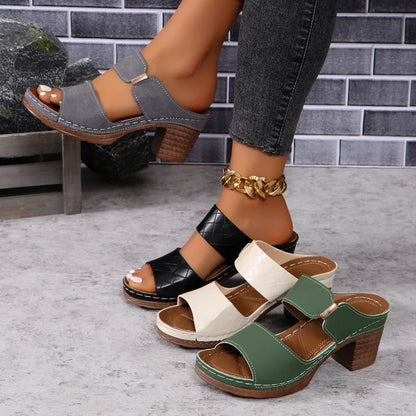 Women Summer Sandals - Lightweight Chunky High Heels With Open Toe Slippers - ZOOMNSTORE