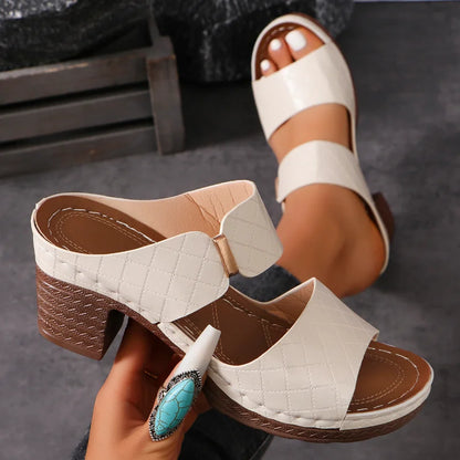 Women Summer Sandals - Lightweight Chunky High Heels With Open Toe Slippers - ZOOMNSTORE