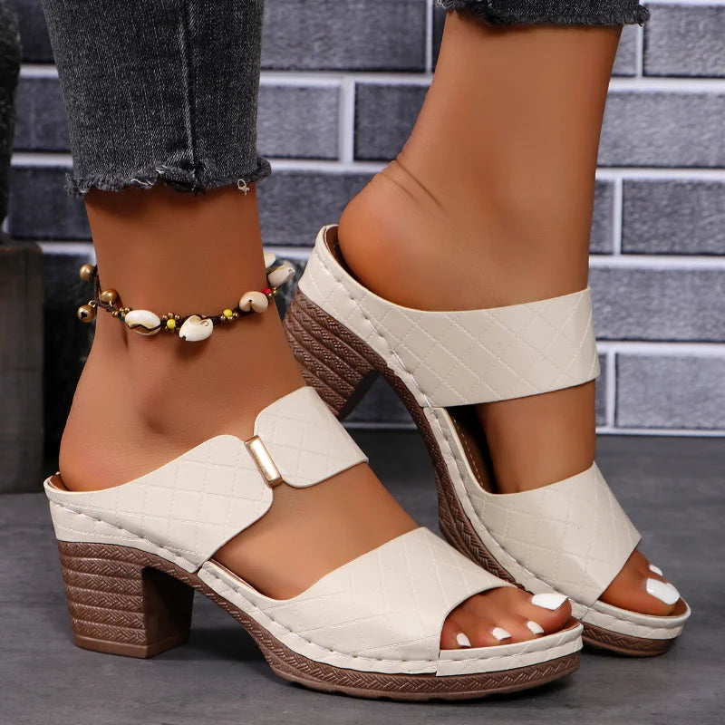 Women Summer Sandals - Lightweight Chunky High Heels With Open Toe Slippers - ZOOMNSTORE