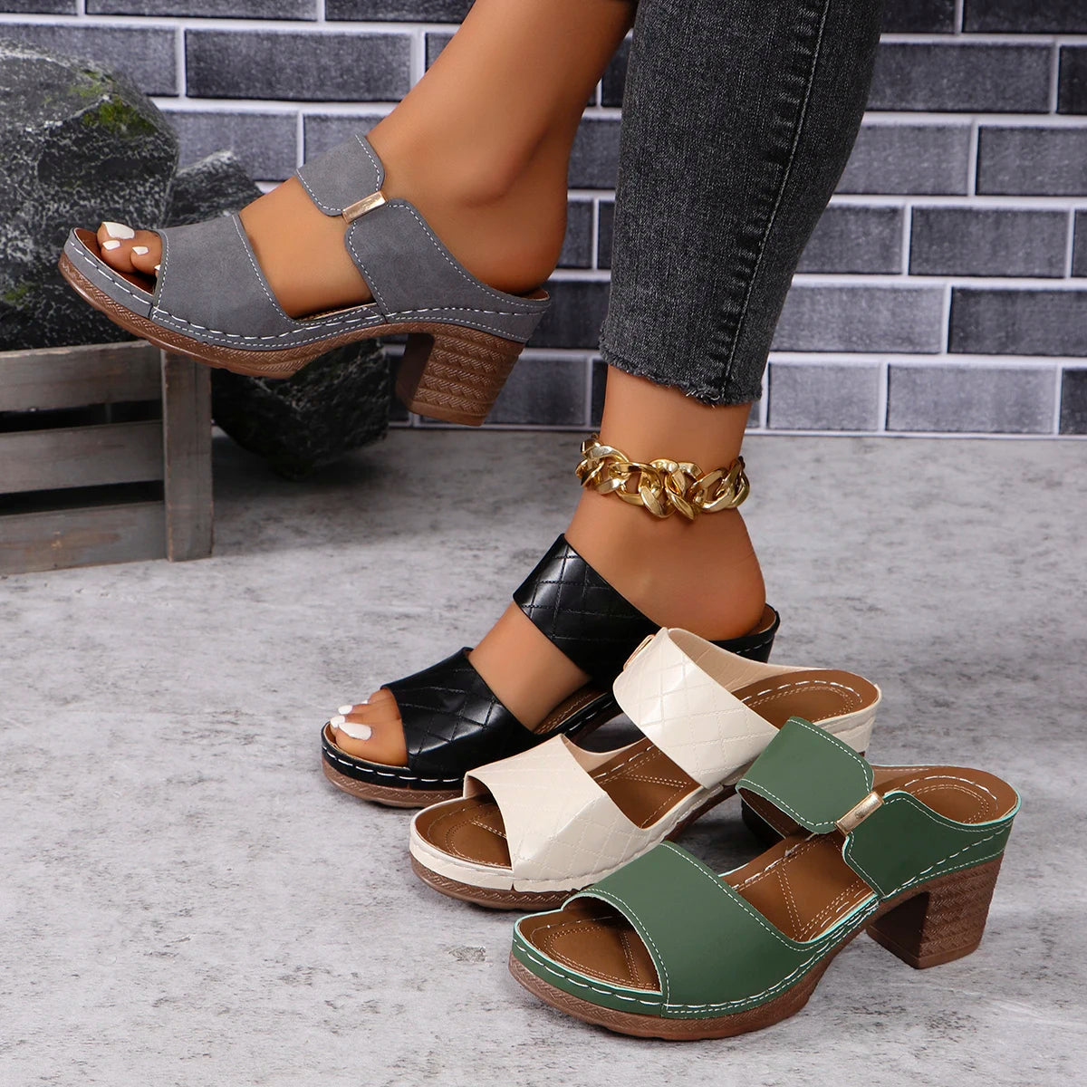 Women Summer Sandals - Lightweight Chunky High Heels With Open Toe Slippers - ZOOMNSTORE