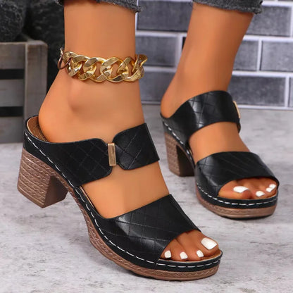 Women Summer Sandals - Lightweight Chunky High Heels With Open Toe Slippers - ZOOMNSTORE