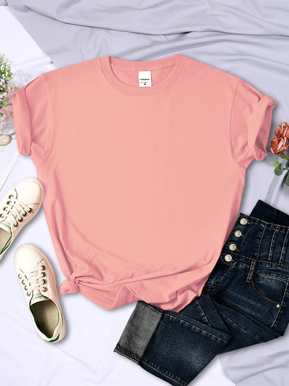 Women Summer T-Shirts - Casual Loose Fit Short Sleeve Tees | Multicolor Solid Tops - ZOOMNSTORE