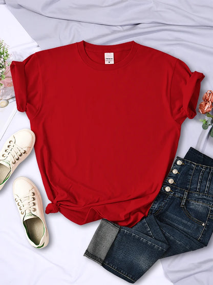 Women Summer T-Shirts - Casual Loose Fit Short Sleeve Tees | Multicolor Solid Tops - ZOOMNSTORE