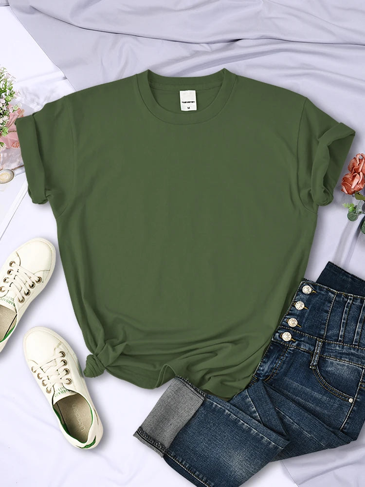 Women Summer T-Shirts - Casual Loose Fit Short Sleeve Tees | Multicolor Solid Tops - ZOOMNSTORE
