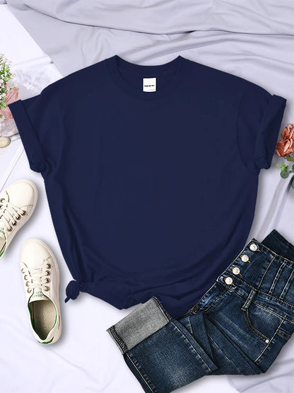 Women Summer T-Shirts - Casual Loose Fit Short Sleeve Tees | Multicolor Solid Tops - ZOOMNSTORE