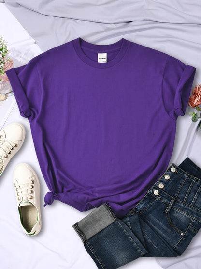 Women Summer T-Shirts - Casual Loose Fit Short Sleeve Tees | Multicolor Solid Tops - ZOOMNSTORE