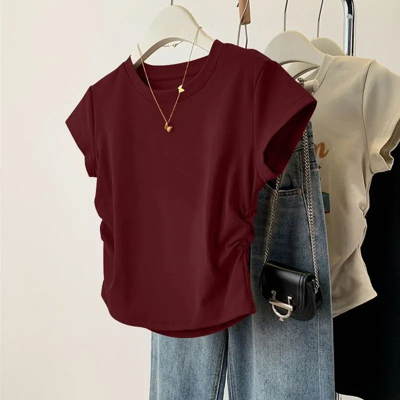Women Summer Top - Slim Fit Short Sleeve Shirt | Breathable, Casual Round Neck Tee - ZOOMNSTORE