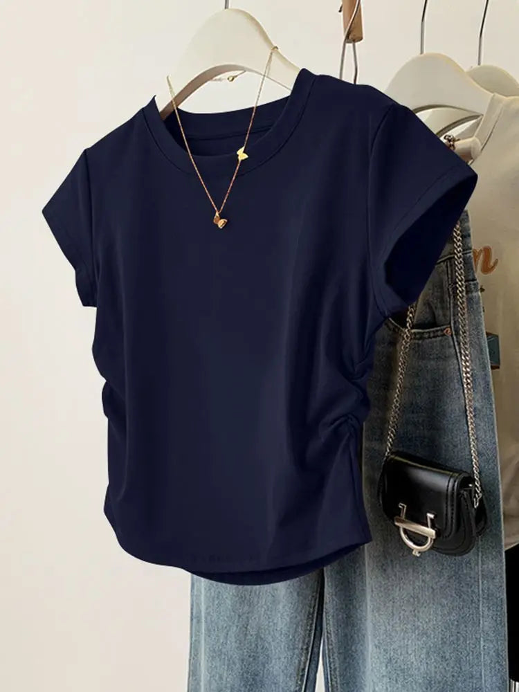 Women Summer Top - Slim Fit Short Sleeve Shirt | Breathable, Casual Round Neck Tee - ZOOMNSTORE