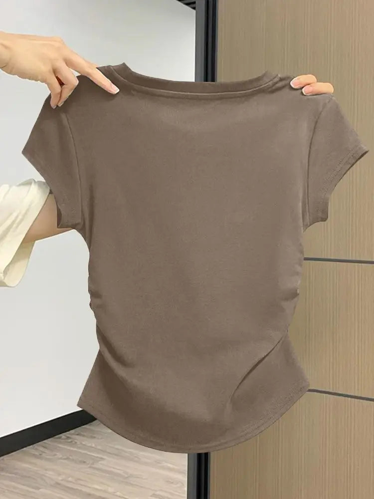 Women Summer Top - Slim Fit Short Sleeve Shirt | Breathable, Casual Round Neck Tee - ZOOMNSTORE