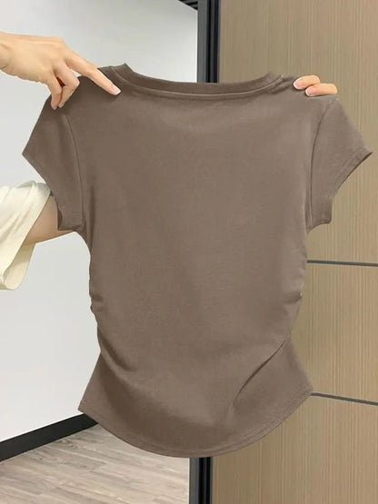 Women Summer Top - Slim Fit Short Sleeve Shirt | Breathable, Casual Round Neck Tee - ZOOMNSTORE