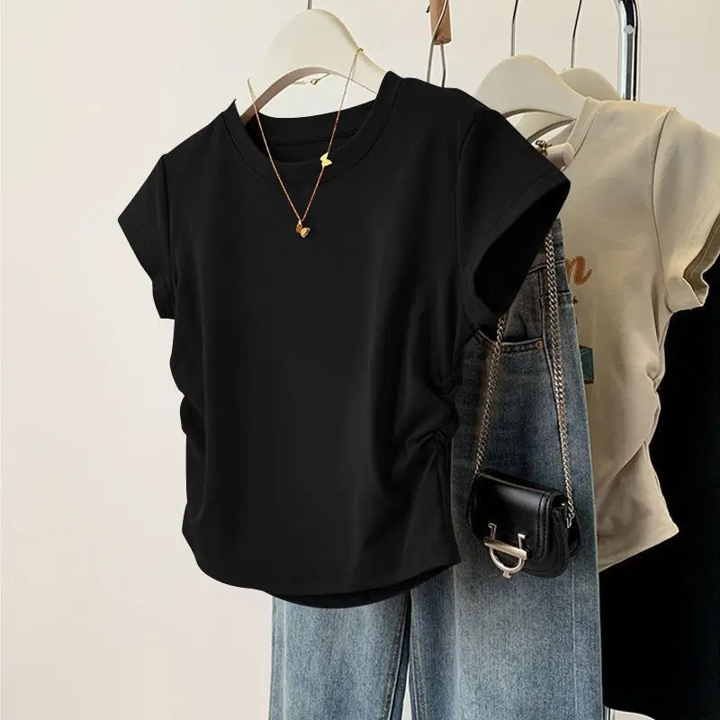 Women Summer Top - Slim Fit Short Sleeve Shirt | Breathable, Casual Round Neck Tee - ZOOMNSTORE