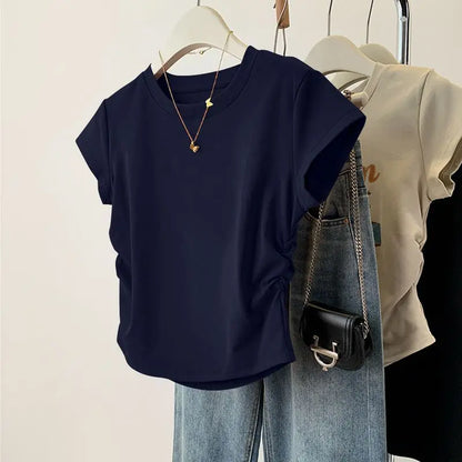 Women Summer Top - Slim Fit Short Sleeve Shirt | Breathable, Casual Round Neck Tee - ZOOMNSTORE