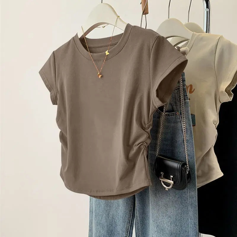 Women Summer Top - Slim Fit Short Sleeve Shirt | Breathable, Casual Round Neck Tee - ZOOMNSTORE