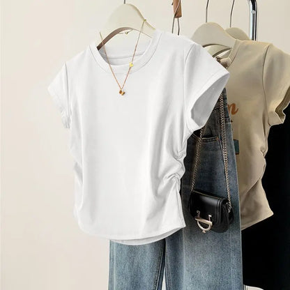 Women Summer Top - Slim Fit Short Sleeve Shirt | Breathable, Casual Round Neck Tee - ZOOMNSTORE