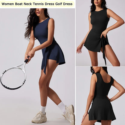 Womens Tennis Dress with Built-in Shorts - Sleeveless Athletic Workout Skort Dress - ZOOMNSTORE