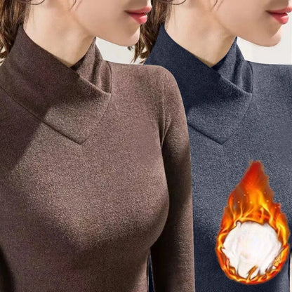 Women Thermal Underwear - Semi High Neck Flannel Fabric Shirt | Autumn Winter Wear - ZOOMNSTORE