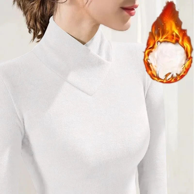 Women Thermal Underwear - Semi High Neck Flannel Fabric Shirt | Autumn Winter Wear - ZOOMNSTORE